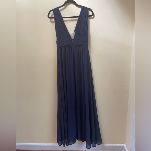 Lulus Heavenly Hues Chiffon Navy Slit Front Full Length Dress Medium - Picture 11 of 13